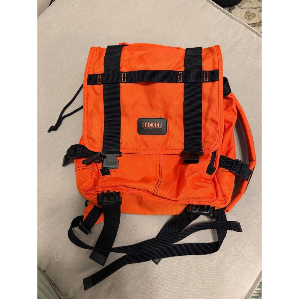 Kipling HACKER Backpack Orange Nylon Drawstring Top Adjustable‎ Straps